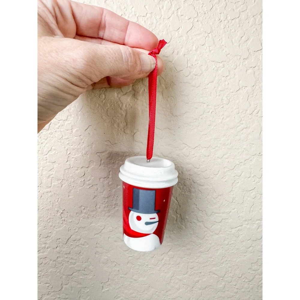 Starbucks 2012 Holiday Red Cup Snowman Ceramic Mini Coffee Cup Ornament Festive